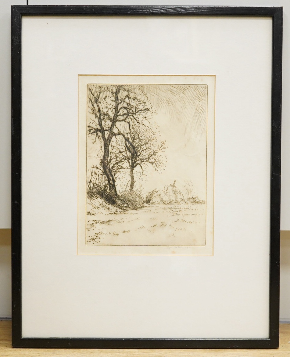 Edgar Holloway, etching, 'The Cut Stack, 1931', signed in pencil and dated '31, 22 x 17cm. Condition - some spots or foxing